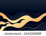 Golden wave curves stretch and bend on a dark gradient background creating a dynamic and artistic abstract visual