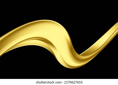 La ola dorada fluye sobre el fondo negro. Resumen color brillante dorado de fondo de lujo de ola.