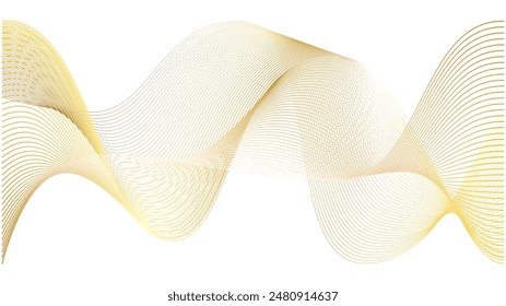 Golden wave line abstract background. Magic detailed water 3d ripple. Yellow guilloche vip marble ink ropes. Watermark fiber gradation swoosh. Tech sound band swirl