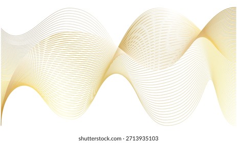 Golden wave line abstract background. Magic detailed water 3d ripple. Yellow guilloche vip marble ink ropes. Watermark fiber gradation swoosh. Tech sound band swirl