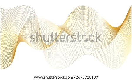 Golden wave line abstract background. Magic detailed water 3d ripple. Yellow guilloche vip marble ink ropes. Watermark fiber gradation swoosh. Tech sound band swirl