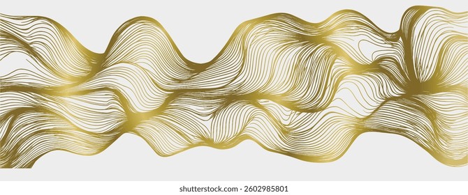 Golden Wave Lines Vector Illustration on White Background.