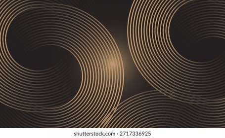 Onda dorada sobre fondo negro, concepto moderno de lujo. brillo ondulado curvado con espacio de copia para texto. Ilustración vectorial. 