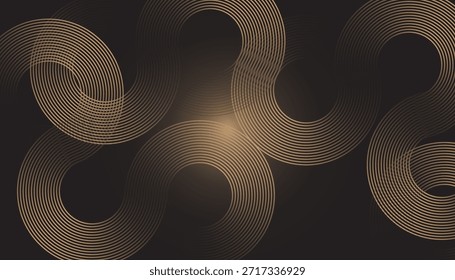 Onda dorada sobre fondo negro, concepto moderno de lujo. brillo ondulado curvado con espacio de copia para texto. Ilustración vectorial. 