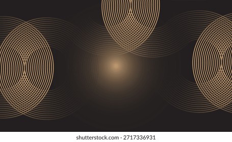 Onda dorada sobre fondo negro, concepto moderno de lujo. brillo ondulado curvado con espacio de copia para texto. Ilustración vectorial. 