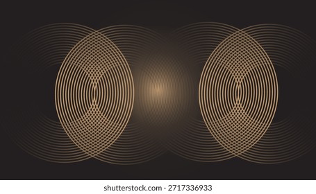 Onda dorada sobre fondo negro, concepto moderno de lujo. brillo ondulado curvado con espacio de copia para texto. Ilustración vectorial. 