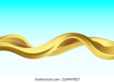 Golden wave on a blue background. Abstract wave motion. Luxury gold color flow background.
