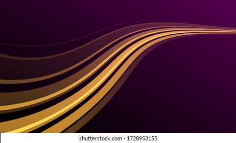 Golden wave on purple background, pdth raising over the horizon, abstract garphic design element