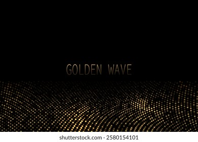 Golden wave pattern with shiny tinsel on black background.