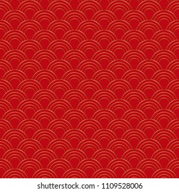 Golden wave seamless pattern. Luxury abstract geometric repeat background. Asian traditional gold and red backdrop, chinese wallpaper, textile print.