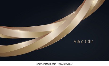 Golden wave shapes isolated on black background. Abstract luxurious gold background. Curvy stream. Metallic wave. 3d effect illustration. Minimalistic geometric design. Jewelry shape. Vector 