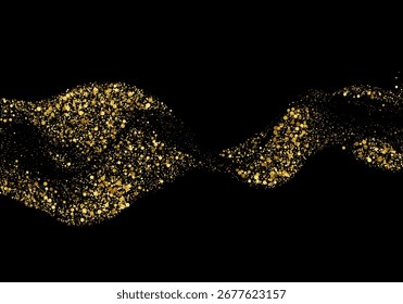 Onda dorada con partículas brillantes que crean un flujo abstracto lujoso sobre un fondo negro