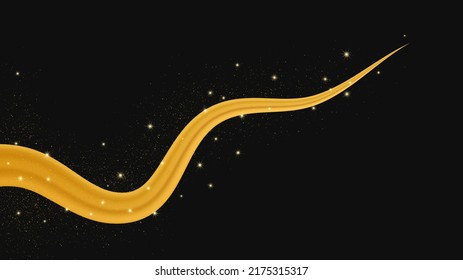Golden wave with shiny and glitter effect on dark background. Luxury gold wave lines with glitter sparkles