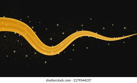 Golden wave with shiny and glitter effect on dark background. Luxury gold wave lines with glitter sparkles