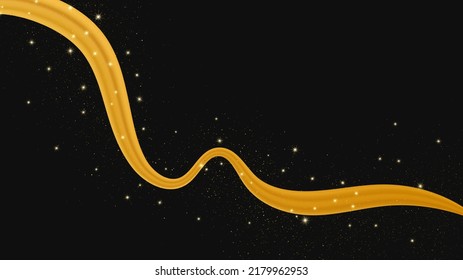 Golden wave with shiny and glitter effect on dark background. Luxury gold wave lines with glitter sparkles