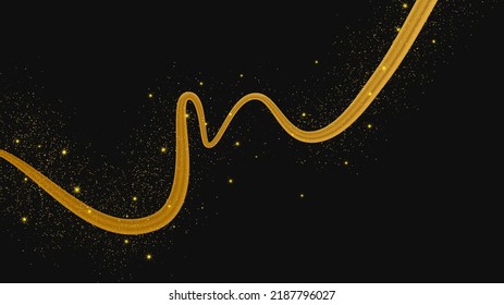 Golden wave with shiny and glitter effect on dark background. Luxury gold wave lines with glitter sparkles