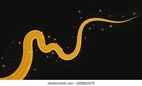 Ola dorada con efecto brillante y brillante sobre el fondo oscuro. Líneas de ondas doradas de lujo con brillantes chispas