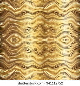Golden wave stripes vector seamless pattern