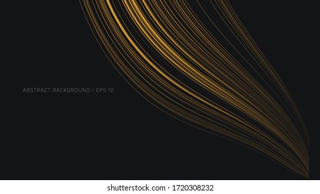 Golden waves abstract background, fluid shapes, moderm minimalistic composition, lines in dark space