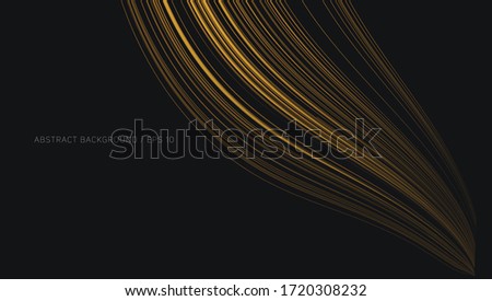 Golden waves abstract background, fluid shapes, moderm minimalistic composition, lines in dark space