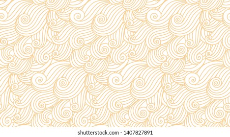Golden waves contour outline lines vector repeat pattern. Abstract adult coloring hand drawn zentangle book page illustration. Authentic ethnic eastern wavy ornament.