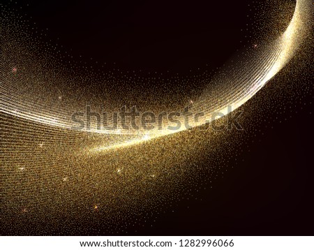Golden Waves Design. Abstract Gold strips on black background. Shiny moving lines design element with glitter effect for your xmas christmas card