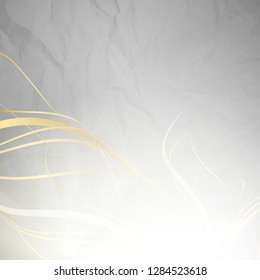 Golden waves of light at the bottom of image over gray paper sheet. Vector illustration.