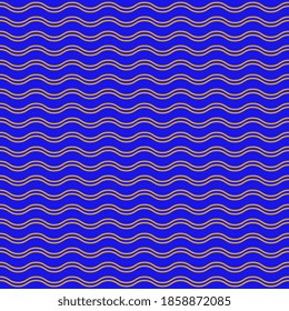 Olas doradas sobre un fondo azul profundo. Ilustración vectorial sin inconvenientes para el aro, la superficie, el embalaje, las postales, el papel tapiz.