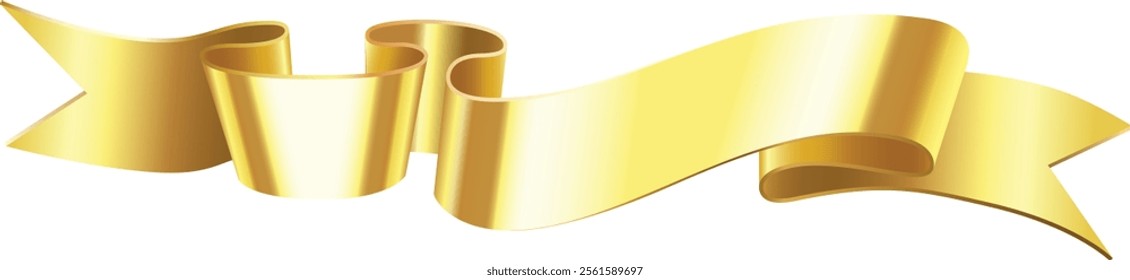 Golden waving ribbon creating an elegant decorative banner, perfect for celebrations, awards, or announcements, enhancing any occasion with a touch of luxury and prestige