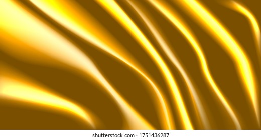 Golden wavy cloth. Yellow background. Vector illustration.