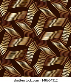 Golden wavy geometric seamless pattern.