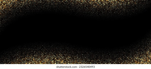 Fondo de degradado de media tonalidad dorado. Brillante textura de brillo cómico. Papel de pared con motivos de chispas punteadas. Plantilla de diseño retro para banner, volante, afiche, presentación. Ilustración del vector 