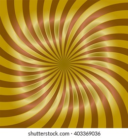 Golden Wavy Lines  Pattern. Gold Curls Expanding from the Center.  Geometric Abstract Background. Suitable for textile, fabric, packaging and web. Vector Illustration. 