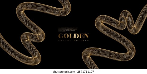 Golden wavy shapes on black background. Elegant ornament design.