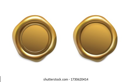 Golden Wax Seal Set. Gold Realistic Medieval Stamp Vector.