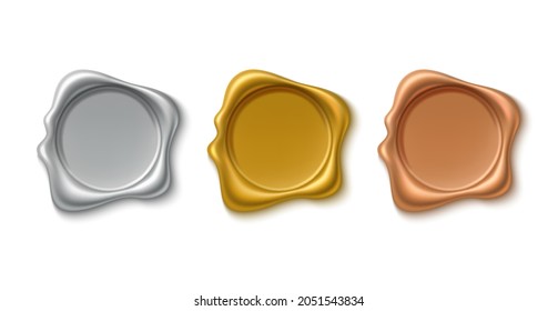 Golden wax stamps. Realistic gold, silver and