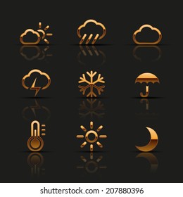 Golden weather icons set. Vector illustration. 
