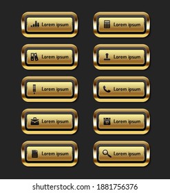 Botón de la web dorado con conjunto de iconos