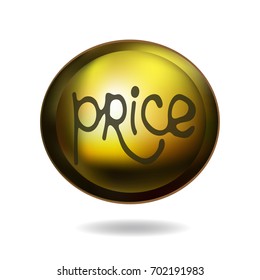 Golden web button with lettering Price. Isolated vector illustration in 3d style on white background.