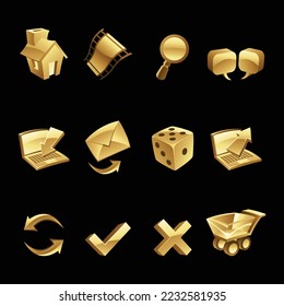 Golden Web Icons on a Black Background