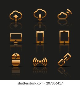 Golden web icons set. Vector illustration. 