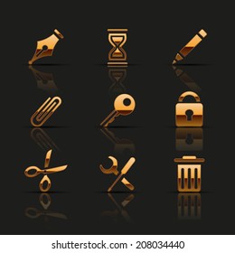 Golden web icons set. Vector illustration. 