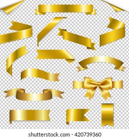 Golden Web Ribbons Collection, Isolated on Transparent Background, With Gradient Mesh, Vector Illustration