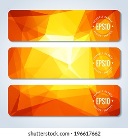 Golden website header or banner set with triangle pattern