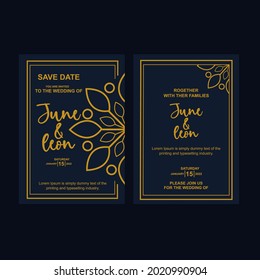 golden wedding card design template. elegant wedding card vector illustration.