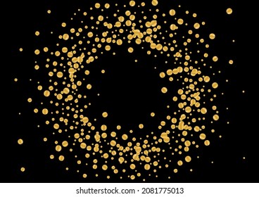 Golden Wedding Dot Background. Night Foil Frame. Yellow Glitter Shiny Illustration. Round Confetti Pattern. Gradient Metallic Design.