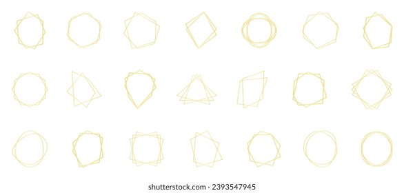 Golden wedding frame collection. Set of golden geometric frames. Set of golden geometric shapes border