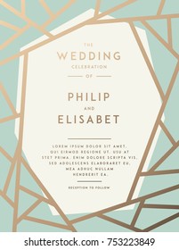 Golden Wedding Invitation with abstract modern pattern. Vector template