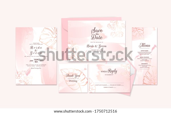 Golden Wedding Invitation Card Template Suite Stock Vector (Royalty ...