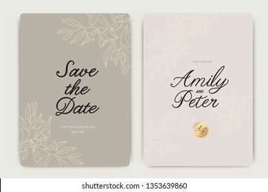 Golden Wedding Invitation, floral invite thank you, rsvp modern card Design in  rose with peony and leaf greenery  branches decorative Vector elegant rustic template